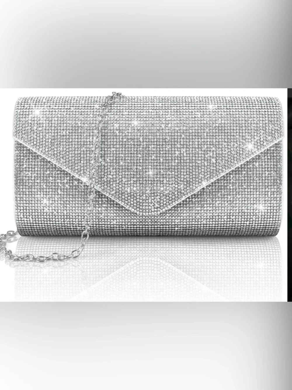 Crystal-Embellished Silver Envelope Clutch